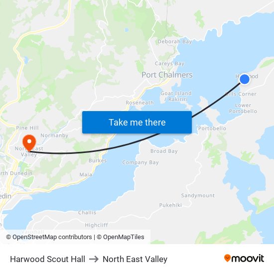 Harwood Scout Hall to North East Valley map