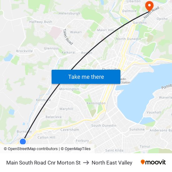 Main South Road Cnr Morton St to North East Valley map