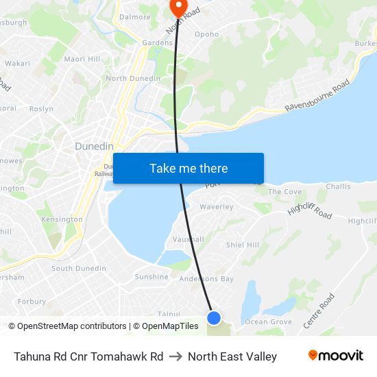 Tahuna Rd Cnr Tomahawk Rd to North East Valley map