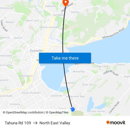 Tahuna Rd 109 to North East Valley map