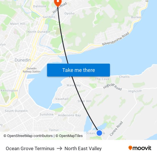 Ocean Grove Terminus to North East Valley map
