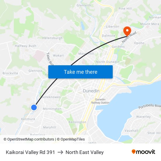 Kaikorai Valley Rd 391 to North East Valley map