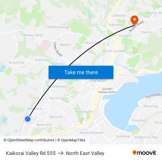 Kaikorai Valley Rd 555 to North East Valley map