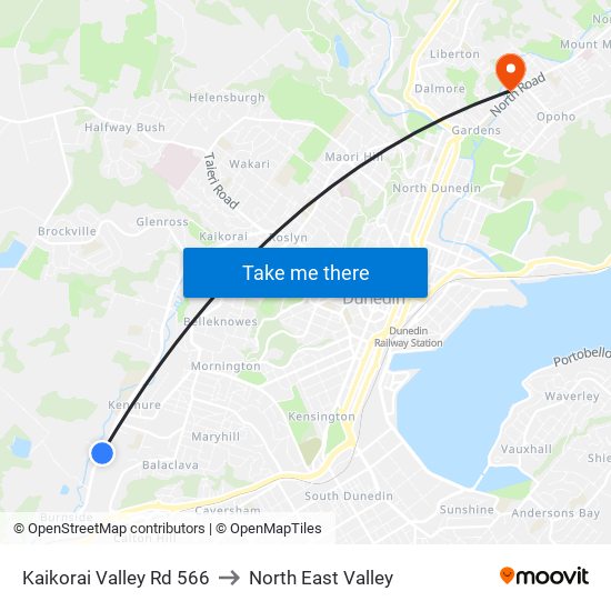 Kaikorai Valley Rd 566 to North East Valley map