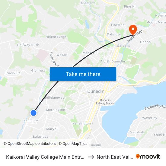 Kaikorai Valley College Main Entrance to North East Valley map