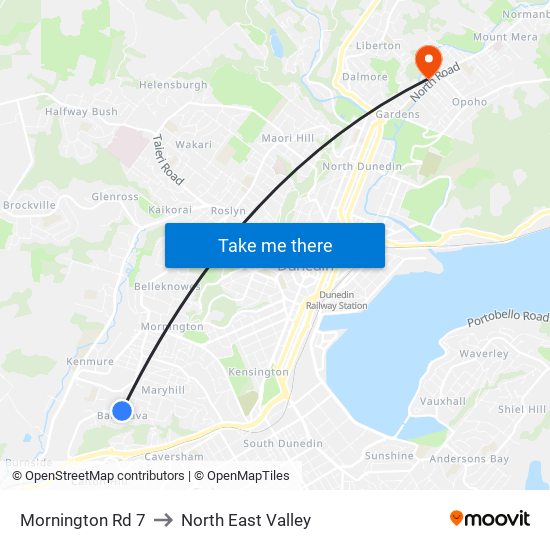 Mornington Rd 7 to North East Valley map