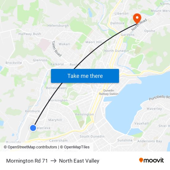 Mornington Rd 71 to North East Valley map