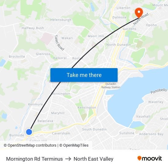 Mornington Rd Terminus to North East Valley map