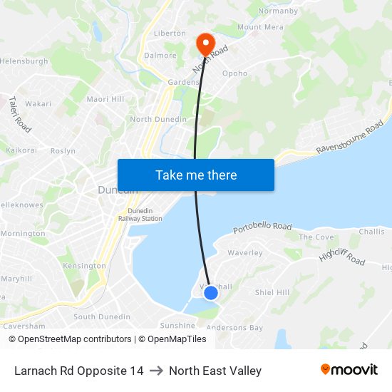 Larnach Rd Opposite 14 to North East Valley map