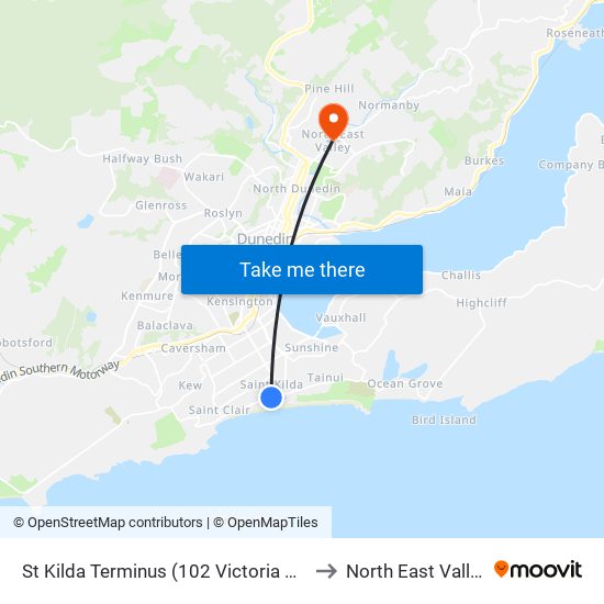 St Kilda Terminus (102 Victoria Rd) to North East Valley map