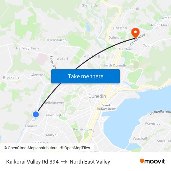 Kaikorai Valley Rd 394 to North East Valley map