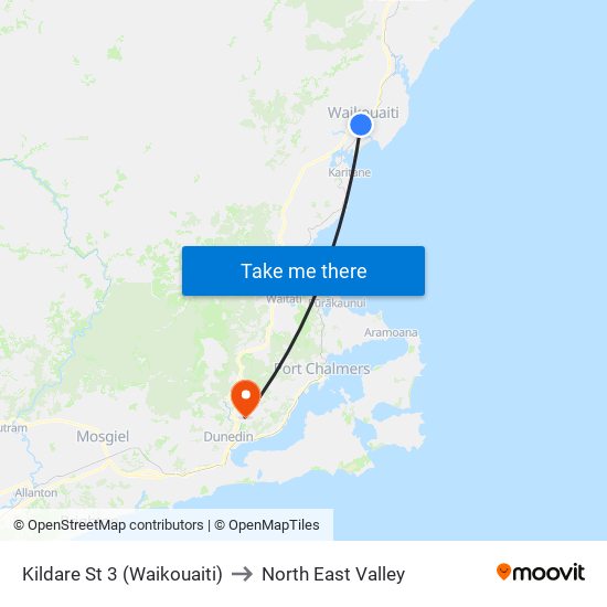 Kildare St 3 (Waikouaiti) to North East Valley map
