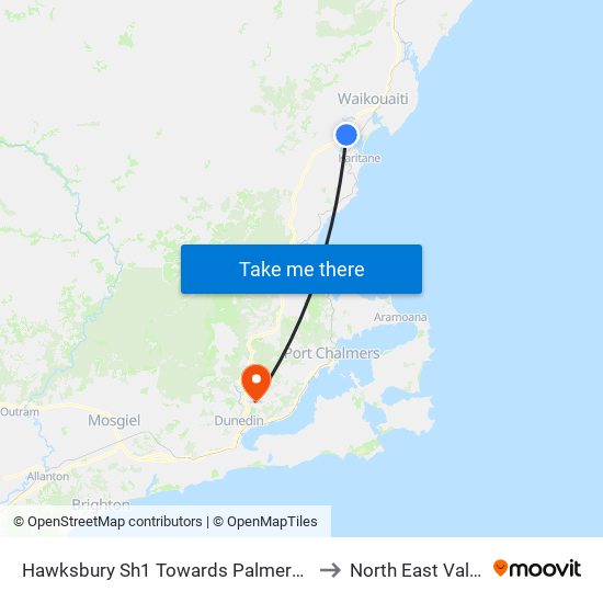 Hawksbury Sh1 Towards Palmerston to North East Valley map