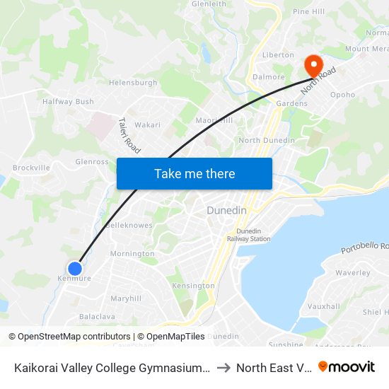 Kaikorai Valley College Gymnasium Complex to North East Valley map