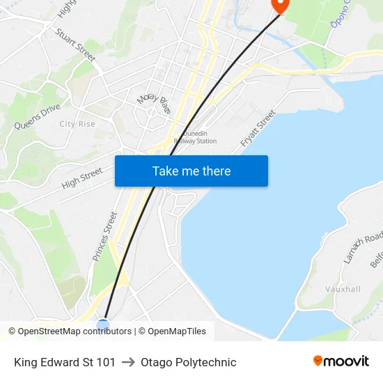 King Edward St 101 to Otago Polytechnic map