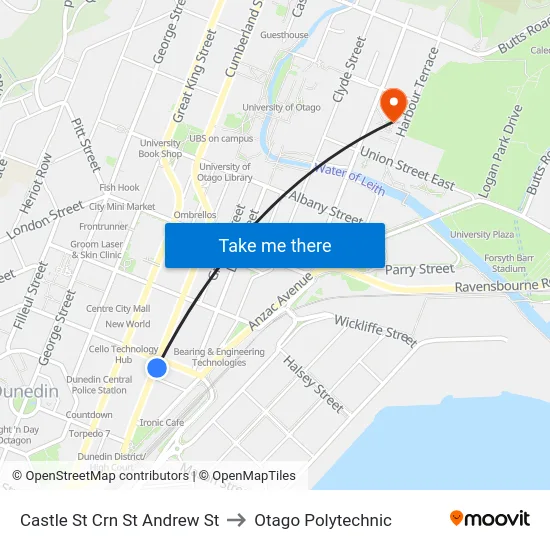 Castle St Crn St Andrew St to Otago Polytechnic map