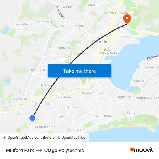 Mulford Park to Otago Polytechnic map