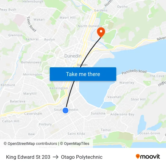 King Edward St 203 to Otago Polytechnic map