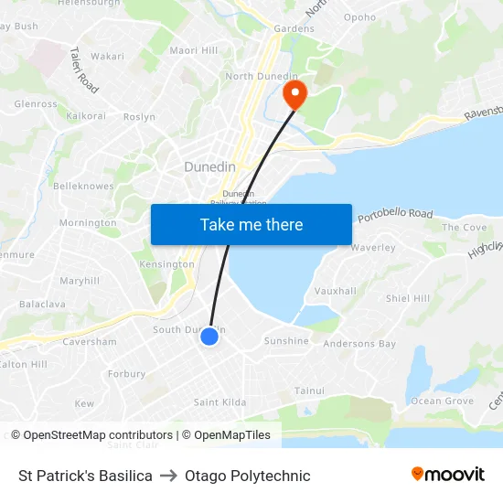 St Patrick's Basilica to Otago Polytechnic map