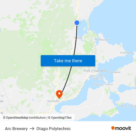 Arc Brewery to Otago Polytechnic map