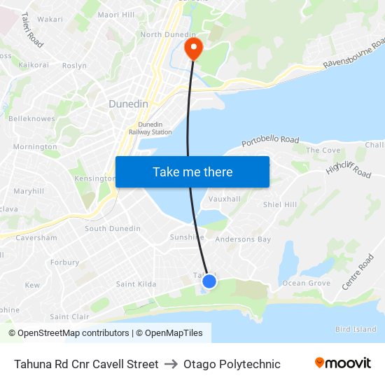 Tahuna Rd Cnr Cavell Street to Otago Polytechnic map