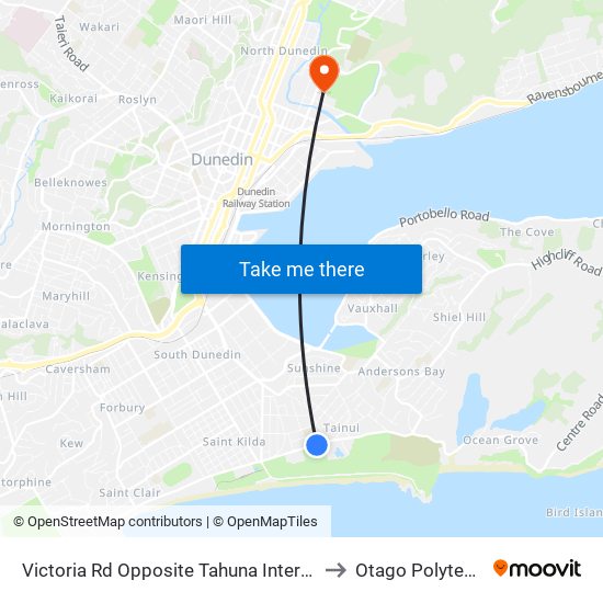 Victoria Rd Opposite Tahuna Intermediate to Otago Polytechnic map