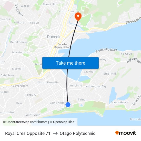 Royal Cres Opposite 71 to Otago Polytechnic map