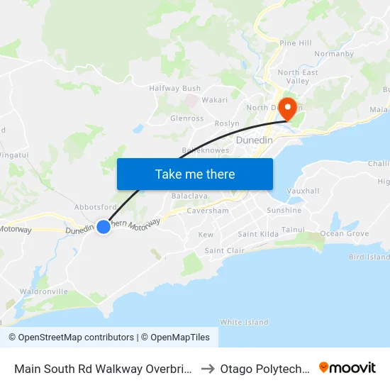 Main South Rd Walkway Overbridge to Otago Polytechnic map