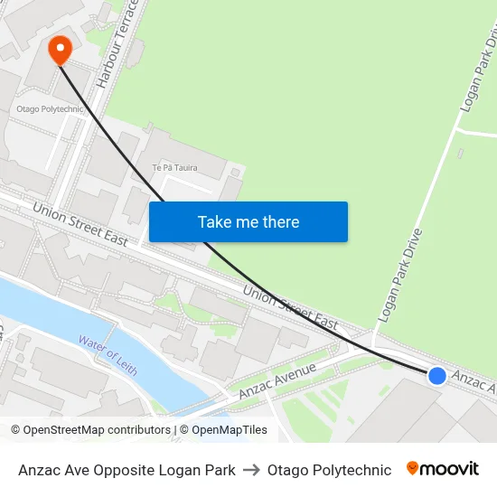 Anzac Ave Opposite Logan Park to Otago Polytechnic map