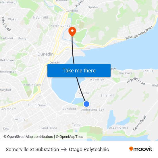 Somerville St Substation to Otago Polytechnic map