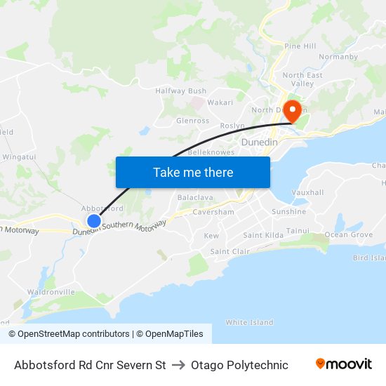 Abbotsford Rd Cnr Severn St to Otago Polytechnic map