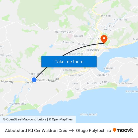 Abbotsford Rd Cnr Waldron Cres to Otago Polytechnic map