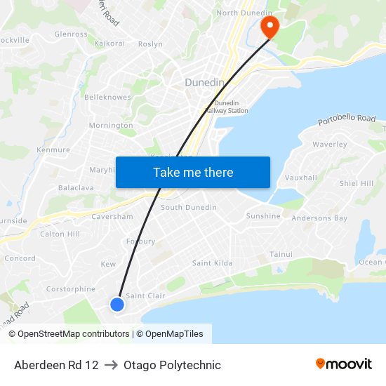 Aberdeen Rd 12 to Otago Polytechnic map