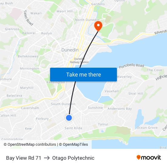Bay View Rd 71 to Otago Polytechnic map