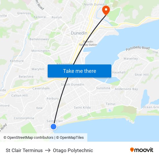 St Clair Terminus to Otago Polytechnic map
