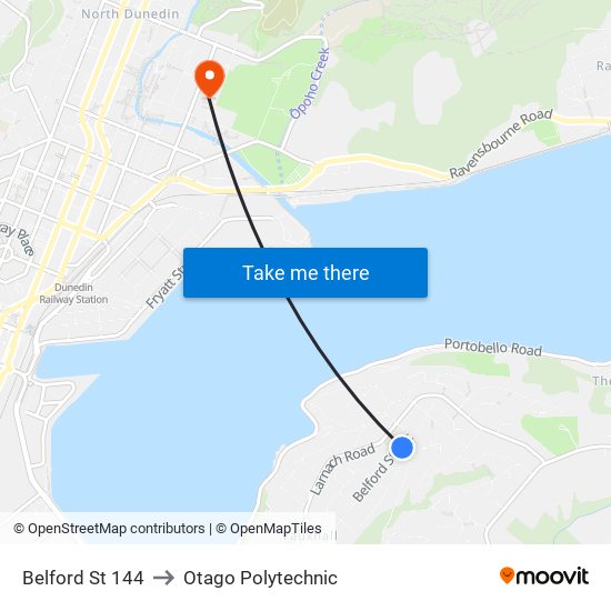 Belford St 144 to Otago Polytechnic map