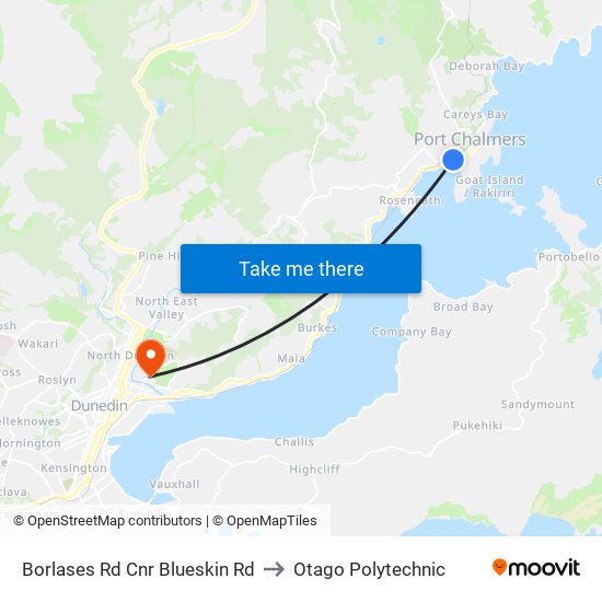 Borlases Rd Cnr Blueskin Rd to Otago Polytechnic map