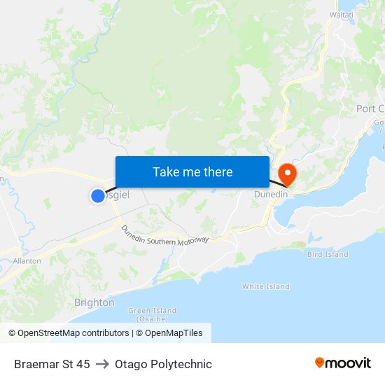 Braemar St 45 to Otago Polytechnic map