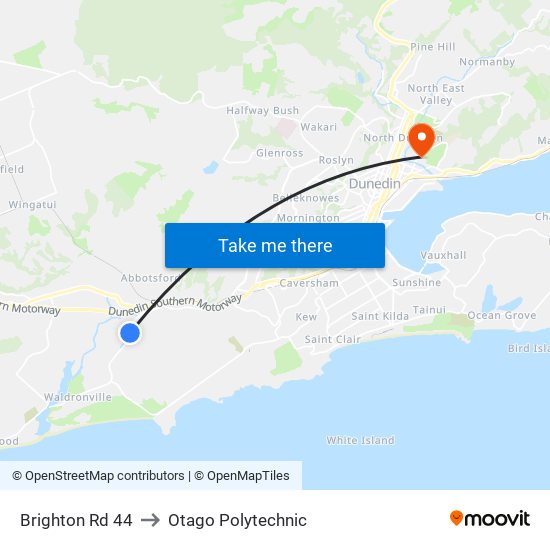 Brighton Rd 44 to Otago Polytechnic map