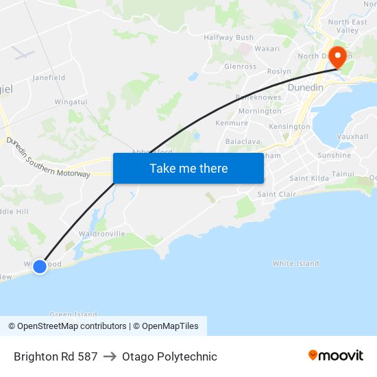 Brighton Rd 587 to Otago Polytechnic map