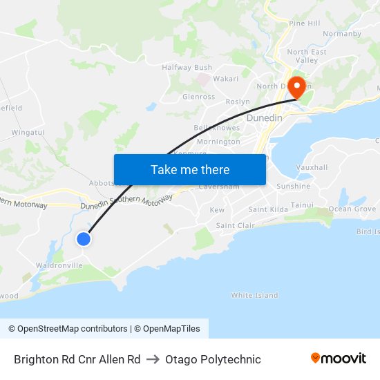 Brighton Rd Cnr Allen Rd to Otago Polytechnic map