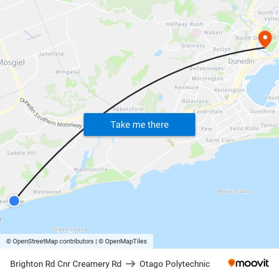 Brighton Rd Cnr Creamery Rd to Otago Polytechnic map