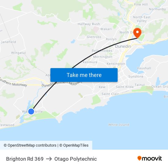 Brighton Rd 369 to Otago Polytechnic map