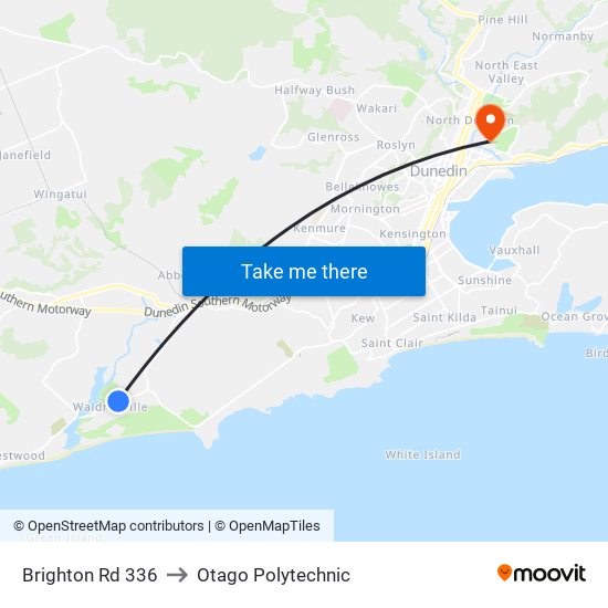 Brighton Rd 336 to Otago Polytechnic map