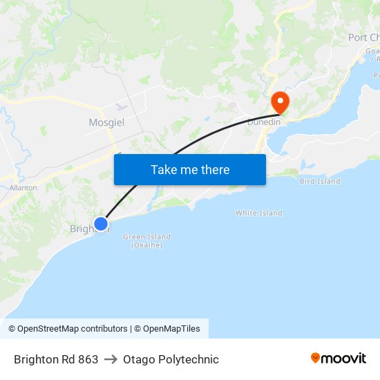 Brighton Rd 863 to Otago Polytechnic map