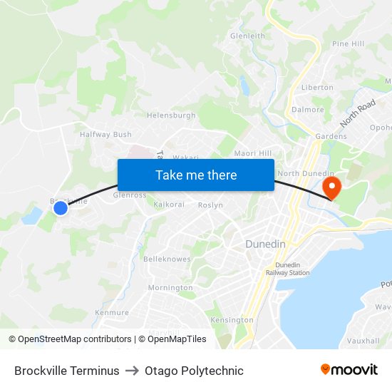Brockville Terminus to Otago Polytechnic map