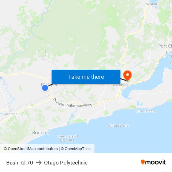 Bush Rd 70 to Otago Polytechnic map