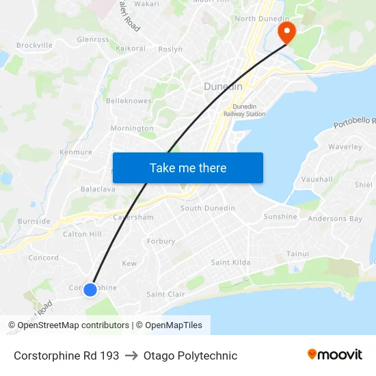 Corstorphine Rd 193 to Otago Polytechnic map