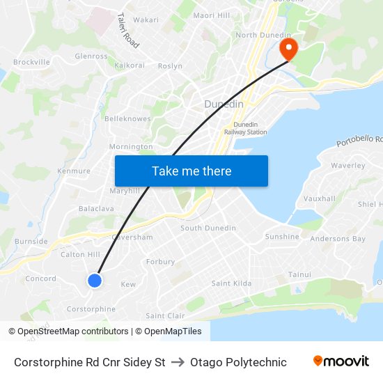 Corstorphine Rd Cnr Sidey St to Otago Polytechnic map