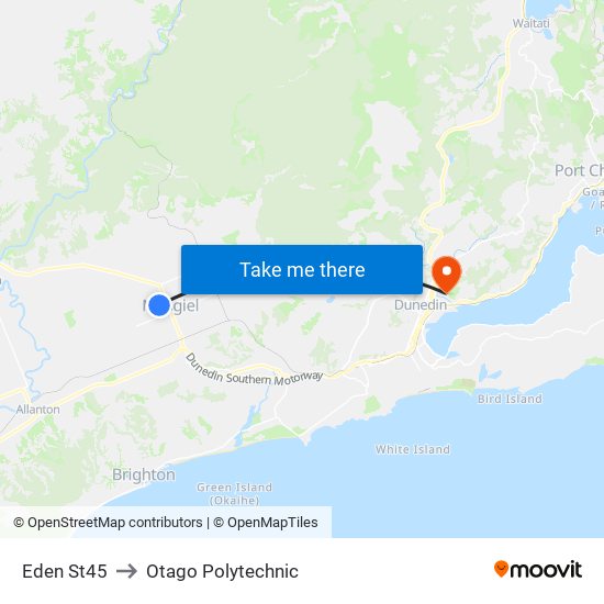 Eden St45 to Otago Polytechnic map
